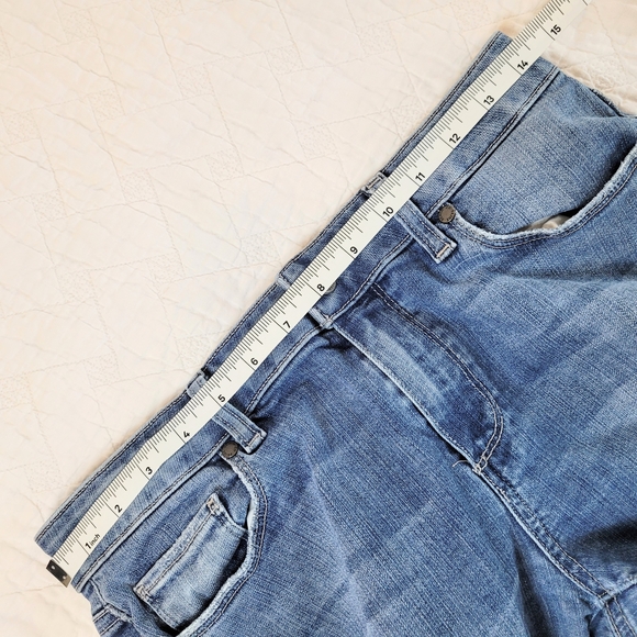 Paige- Distressed Medium Blue Wash Shaped Curvy Skinny Jeans Sz 30 - Picture 7 of 8